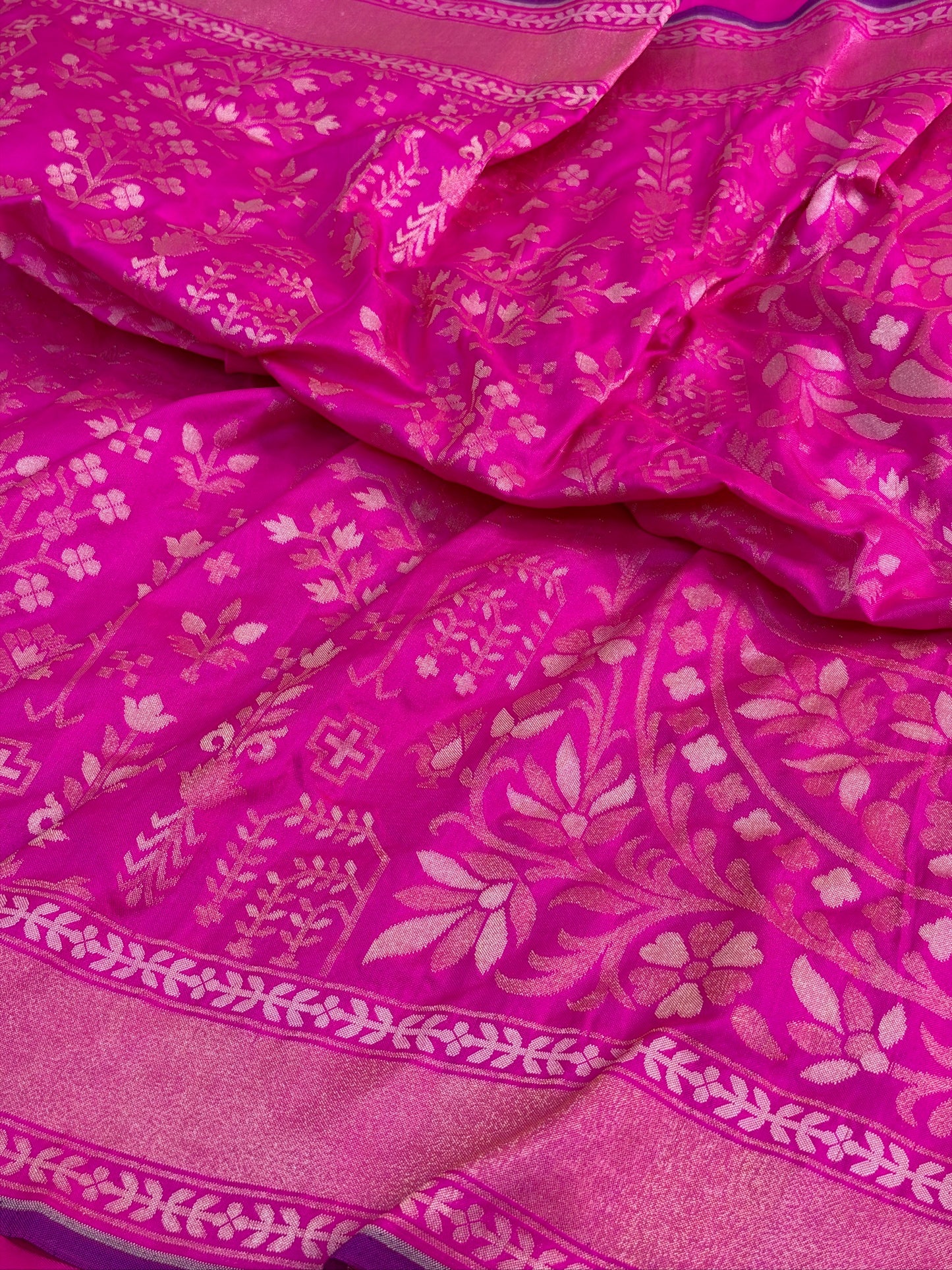 Hot Pink Pure Banarasi Ektara Jamdani Silk Handwoven Saree