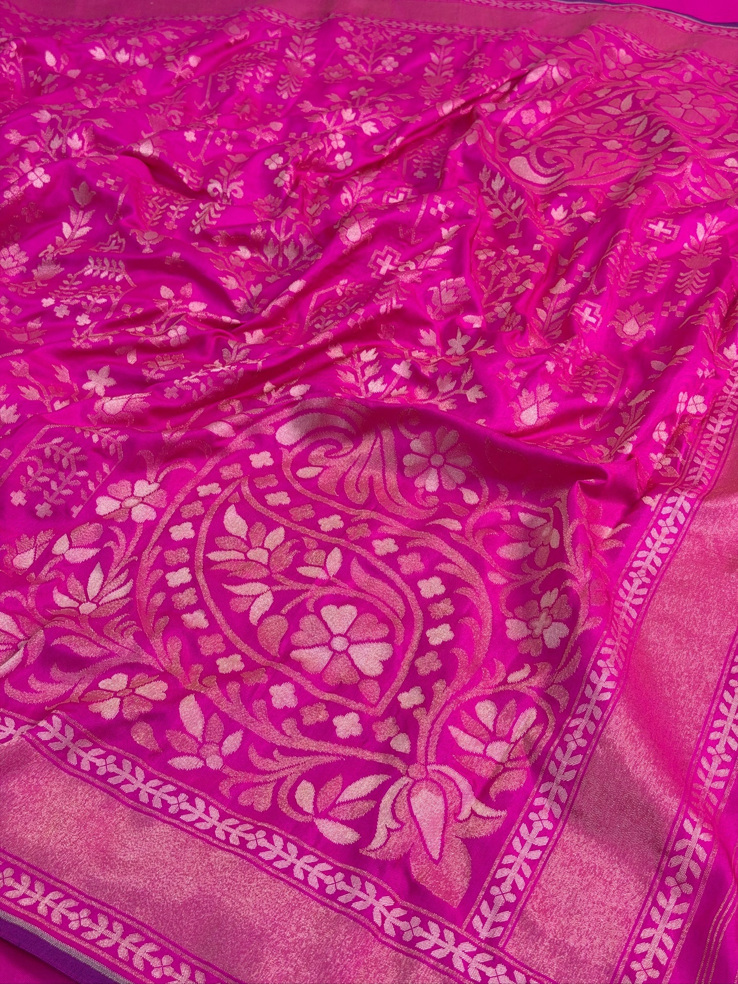 Hot Pink Pure Banarasi Ektara Jamdani Silk Handwoven Saree