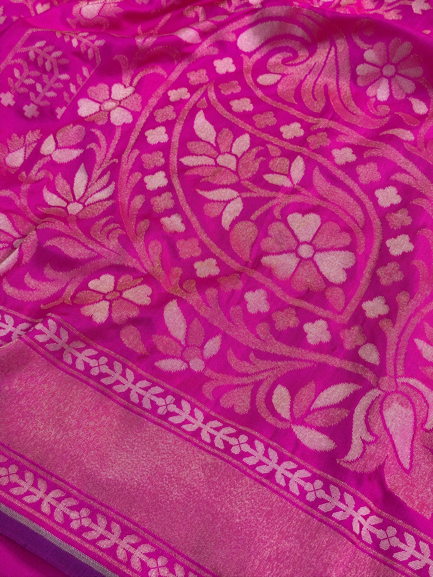 Hot Pink Pure Banarasi Ektara Jamdani Silk Handwoven Saree