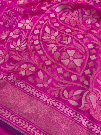 Hot Pink Pure Banarasi Ektara Jamdani Silk Handwoven Saree
