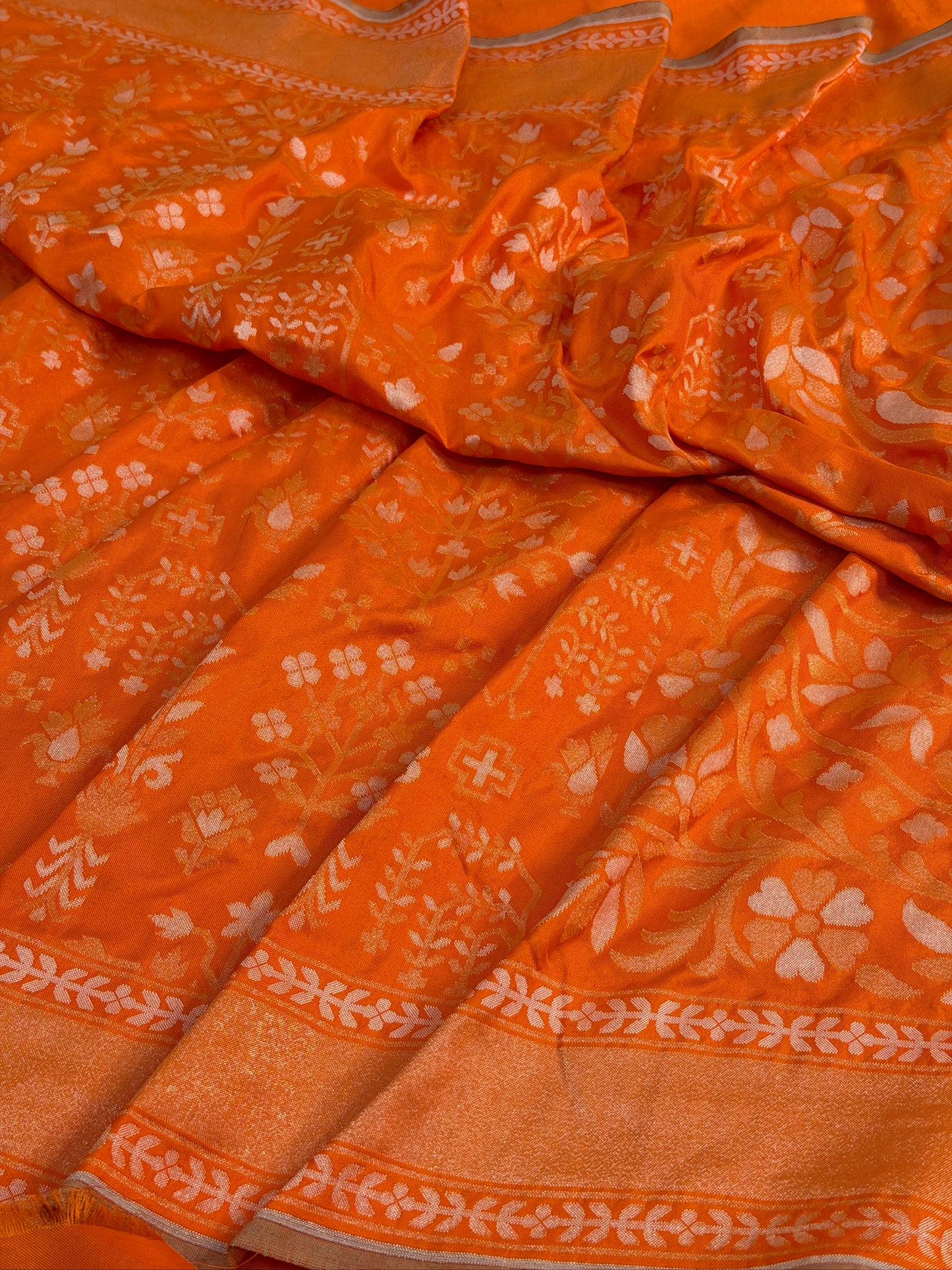 Orange Pure Banarasi Ektara Jamdani Silk Handwoven Saree