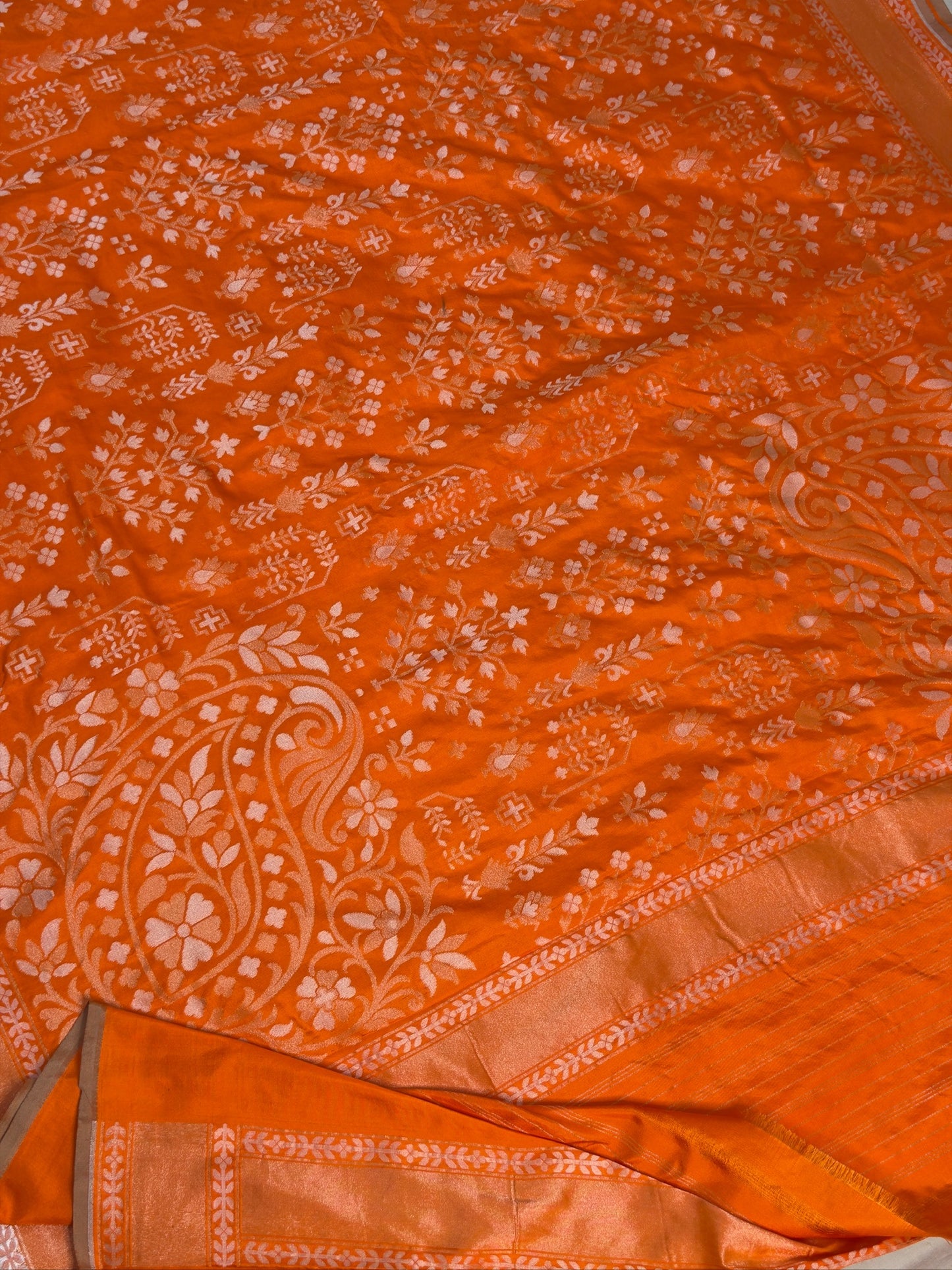 Orange Pure Banarasi Ektara Jamdani Silk Handwoven Saree
