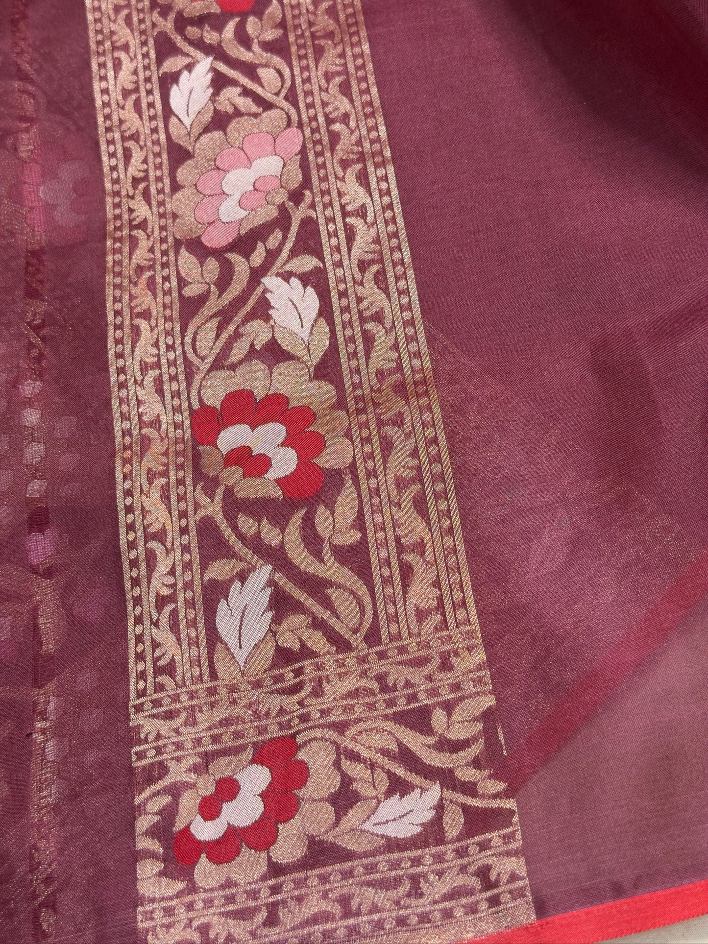 Coffee Brown Banarasi Kora Jamdani Silk Handwoven Saree