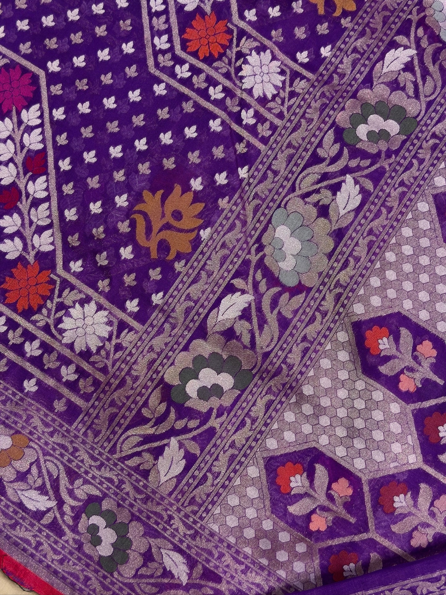 Purple Banarasi Kora Jamdani Silk Handwoven Saree