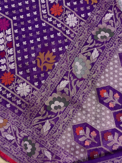 Purple Banarasi Kora Jamdani Silk Handwoven Saree