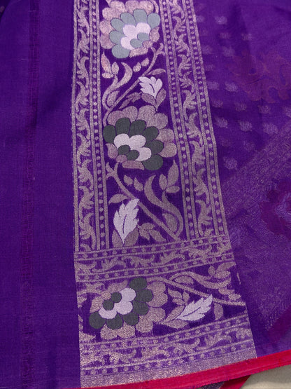 Purple Banarasi Kora Jamdani Silk Handwoven Saree