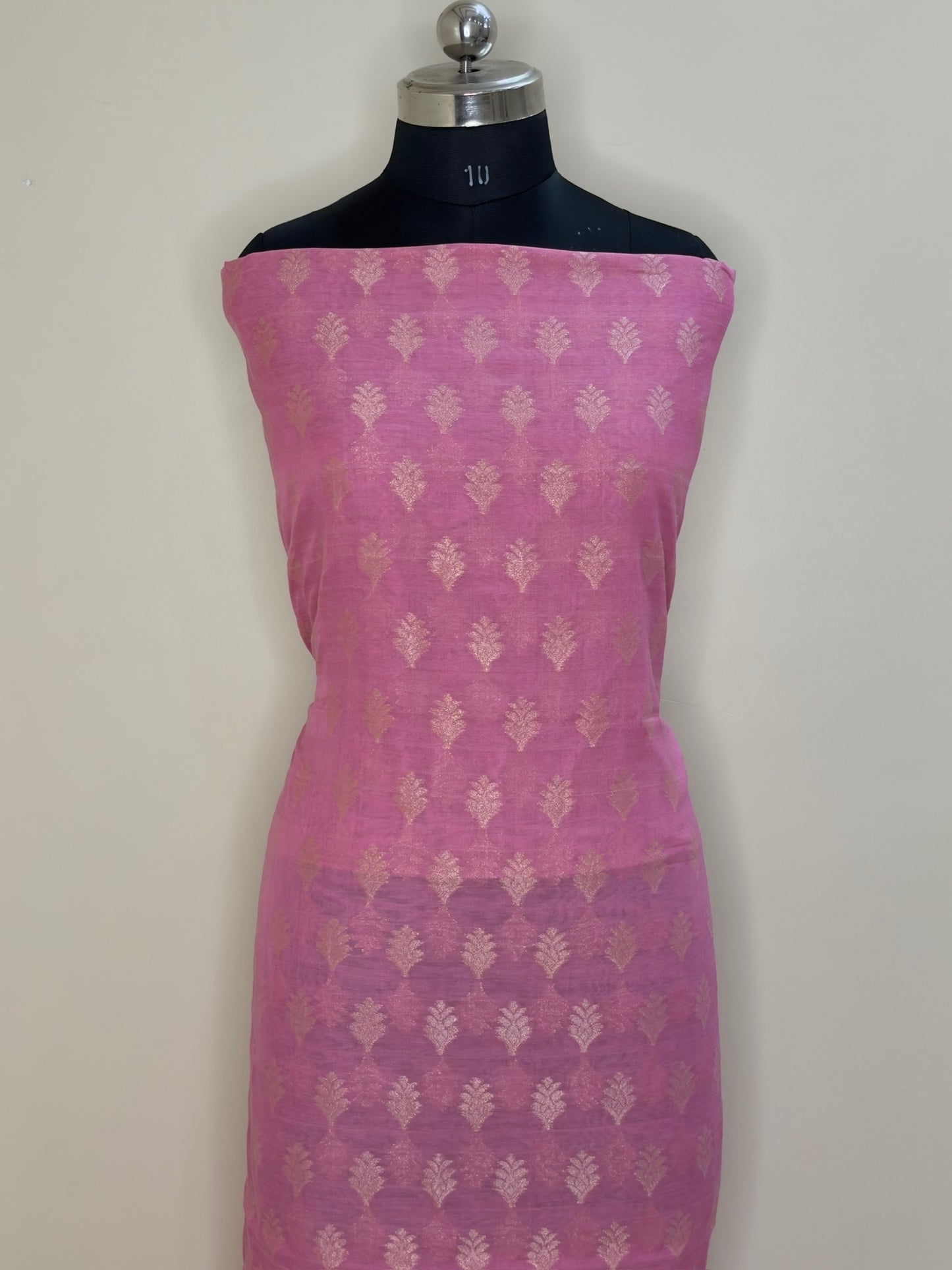 Baby Pink Pure Cotton Jamdani Silk  Suit Set with Dupatta