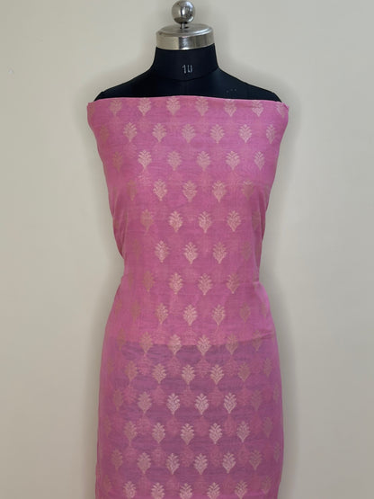 Baby Pink Pure Cotton Jamdani Silk  Suit Set with Dupatta