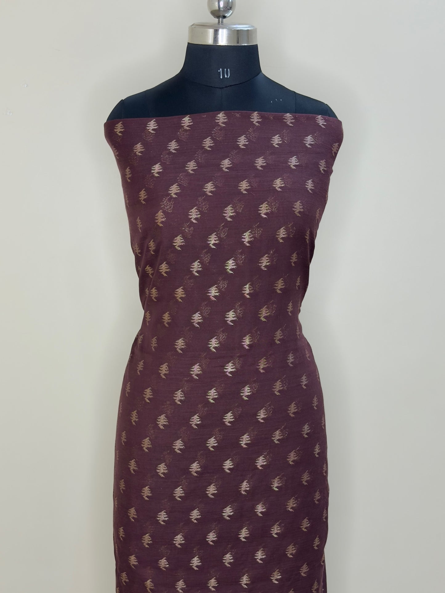 Coffee Brown Pure Cotton Jamdani Silk  Suit Set with Dupatta