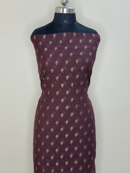 Coffee Brown Pure Cotton Jamdani Silk  Suit Set with Dupatta
