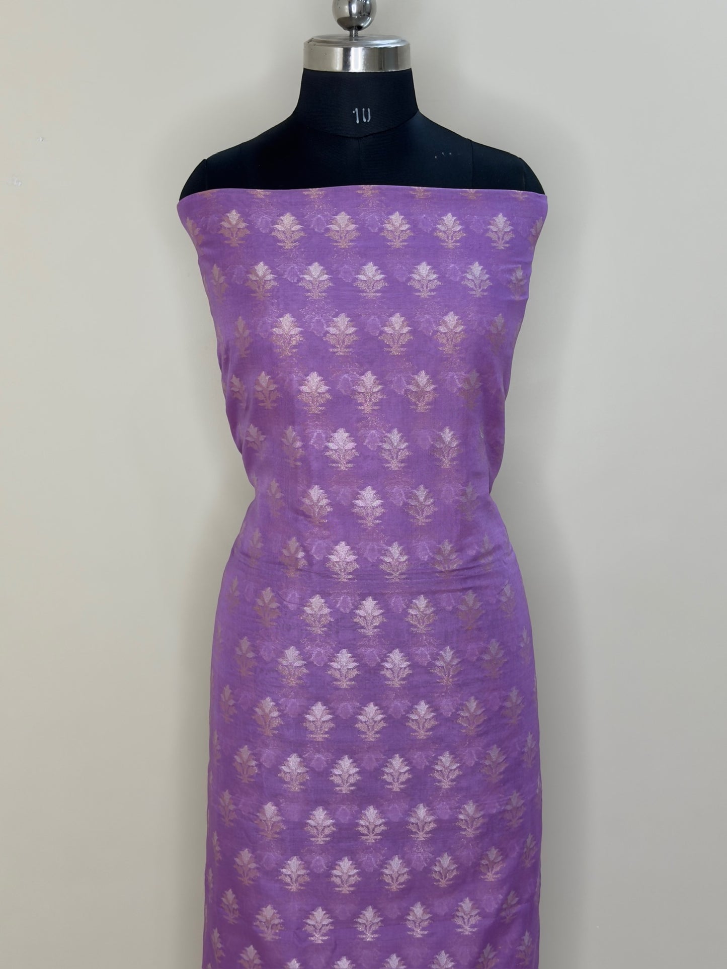Lavender Pure Cotton Jamdani Silk  Suit Set with Dupatta