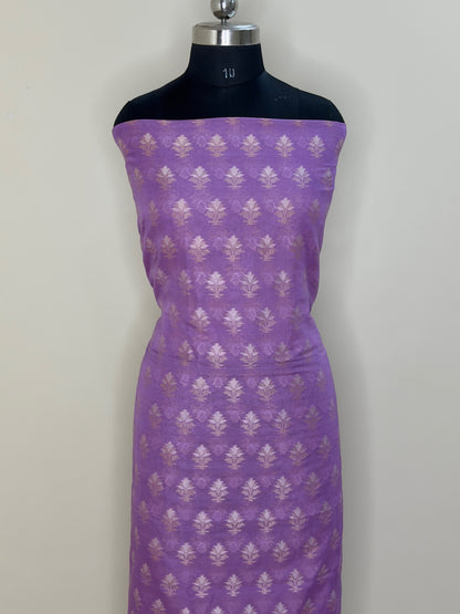 Lavender Pure Cotton Jamdani Silk  Suit Set with Dupatta
