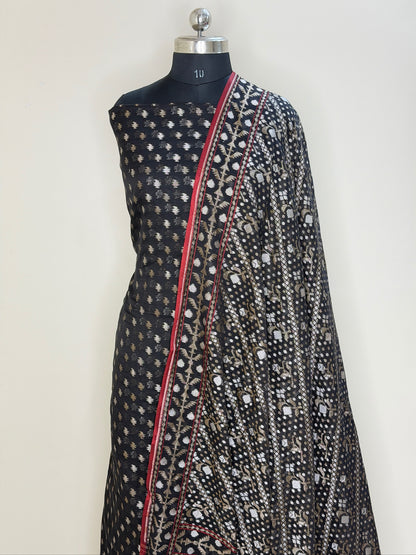 Black Pure Cotton Jamdani Silk  Suit Set with Dupatta