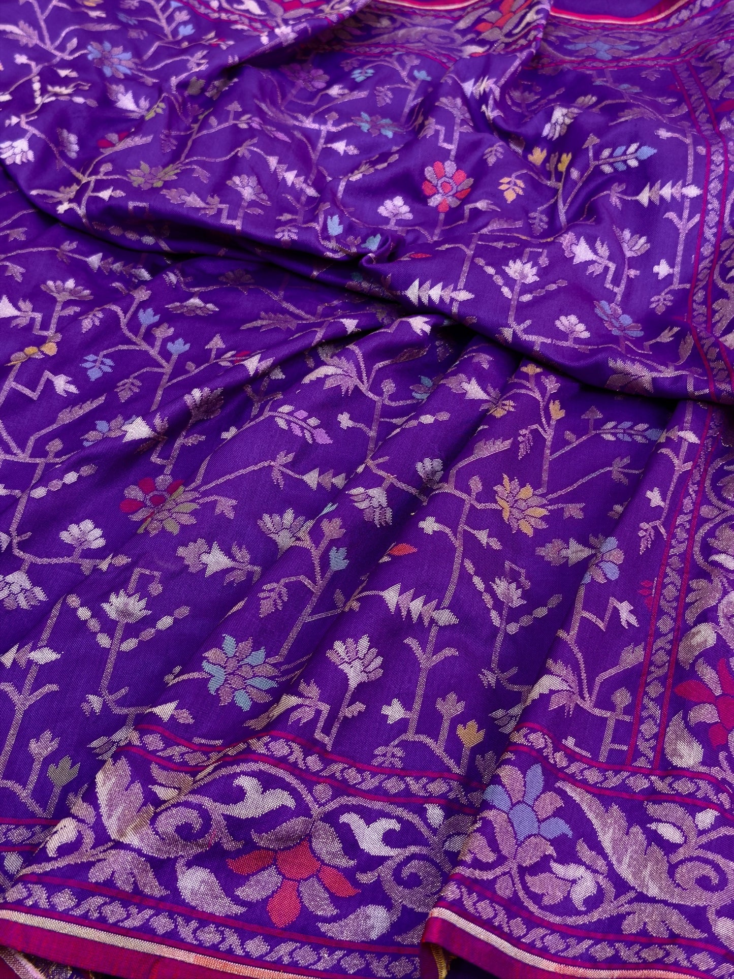 Purple Pure Banarasi Ektara Jamdani Silk Handwoven Saree