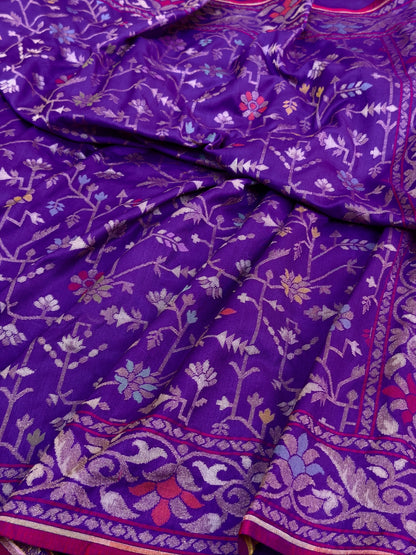 Purple Pure Banarasi Ektara Jamdani Silk Handwoven Saree
