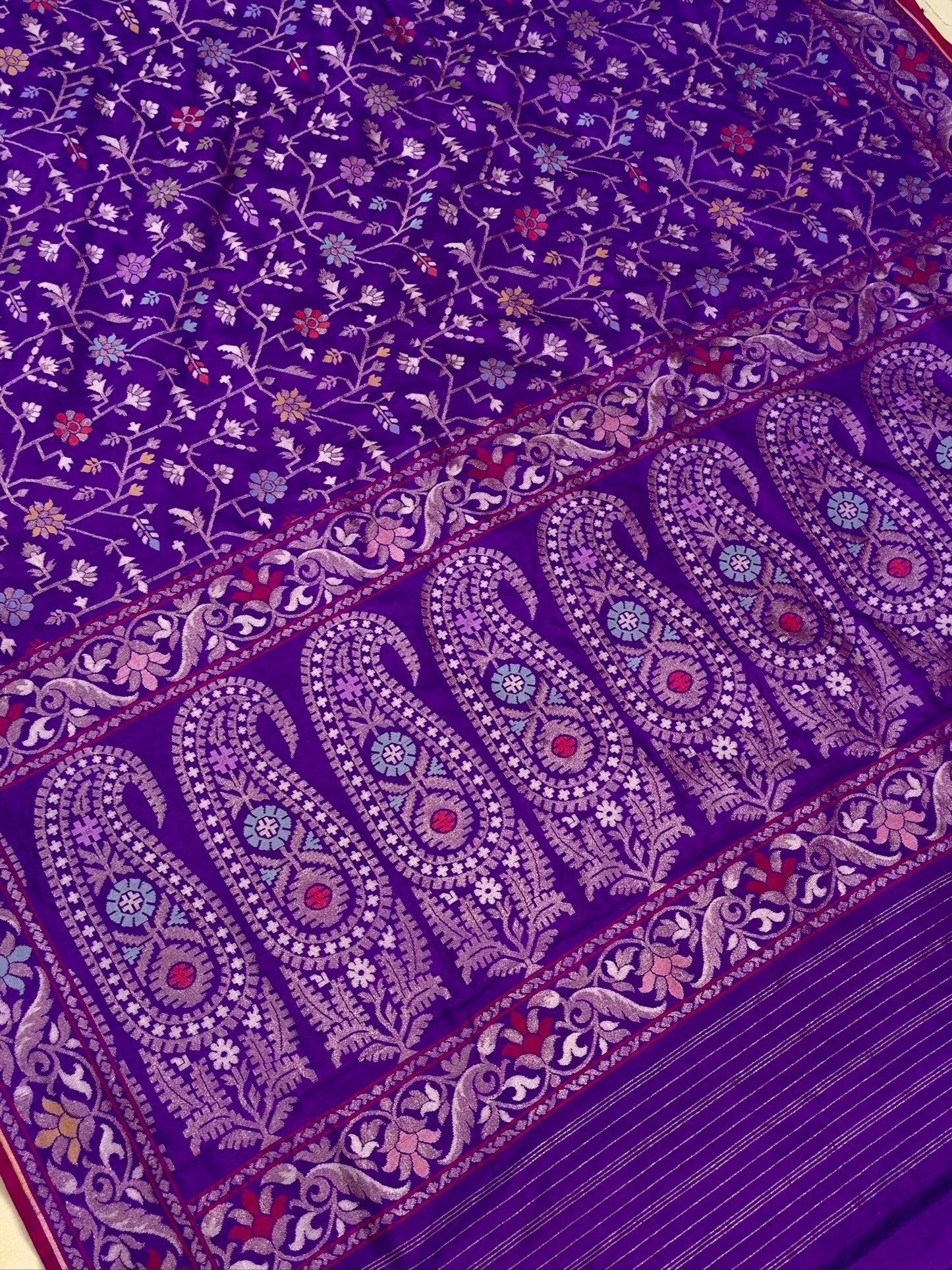 Purple Pure Banarasi Ektara Jamdani Silk Handwoven Saree