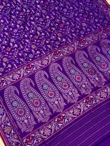 Purple Pure Banarasi Ektara Jamdani Silk Handwoven Saree