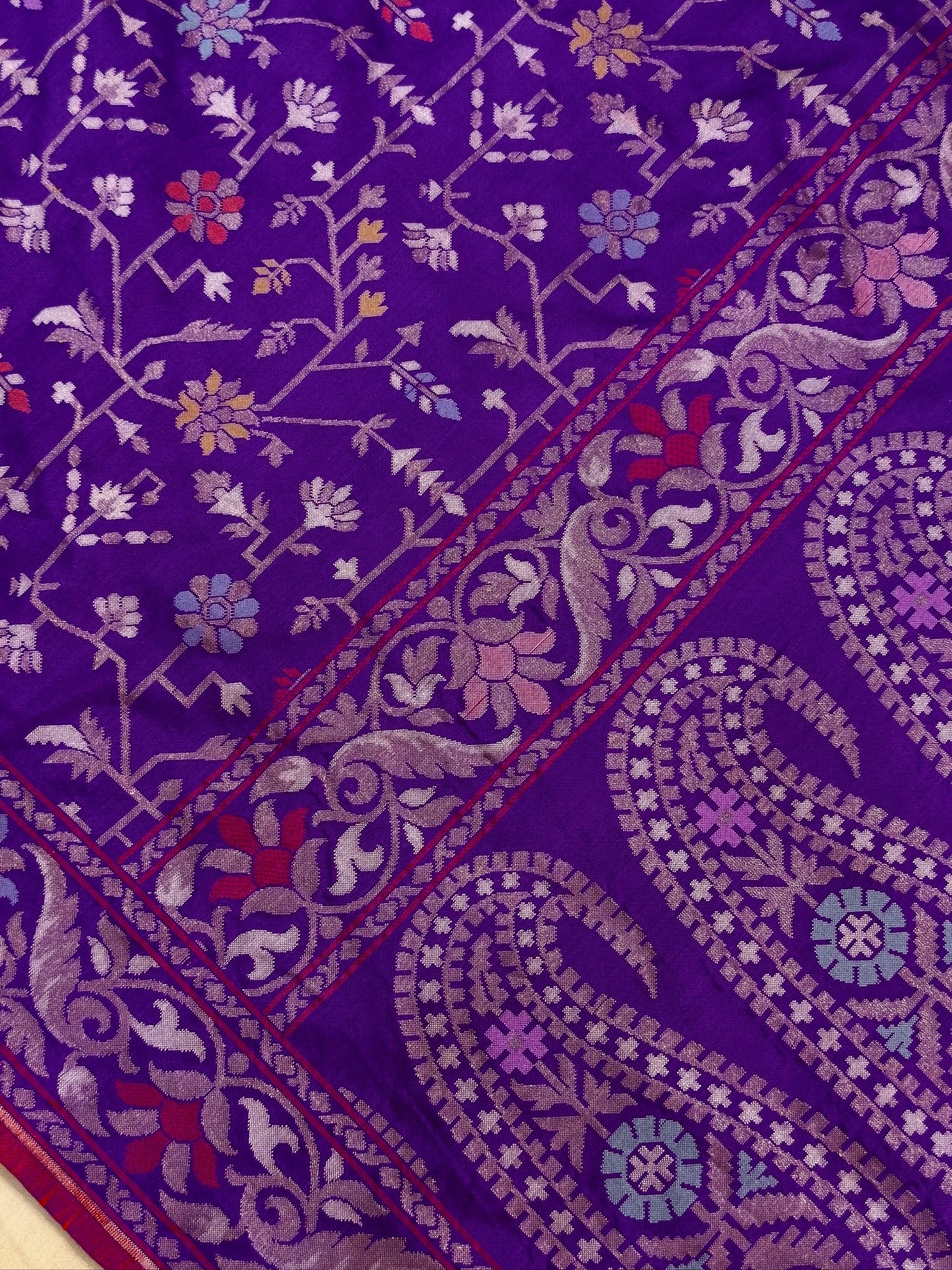 Purple Pure Banarasi Ektara Jamdani Silk Handwoven Saree