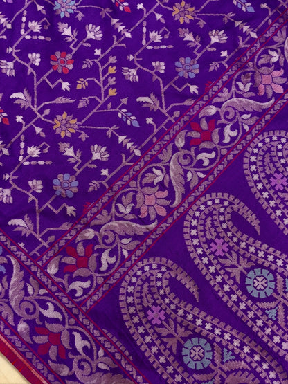Purple Pure Banarasi Ektara Jamdani Silk Handwoven Saree