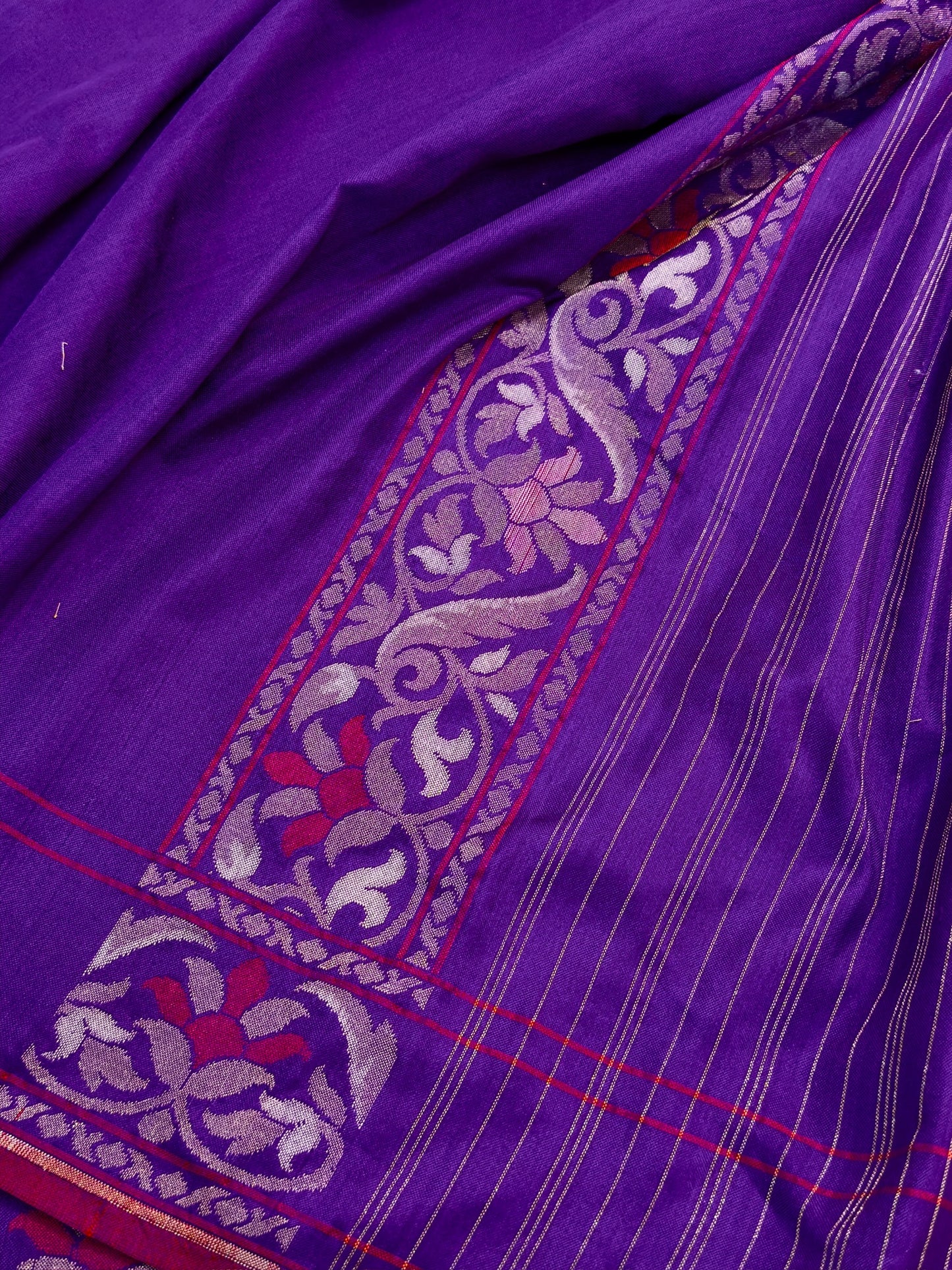 Purple Pure Banarasi Ektara Jamdani Silk Handwoven Saree