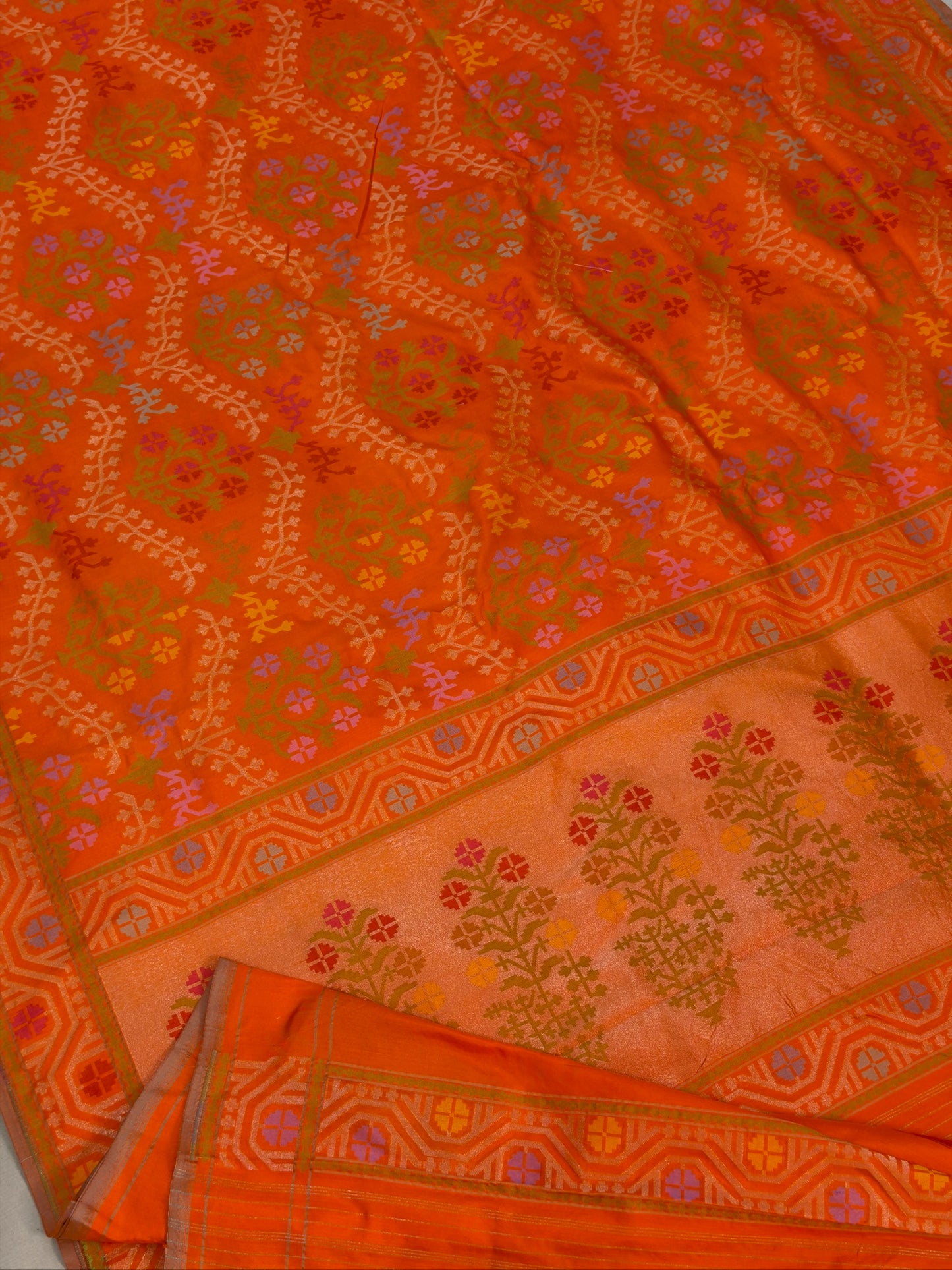 Orange Pure Banarasi Ektara Jamdani Silk Handwoven Saree