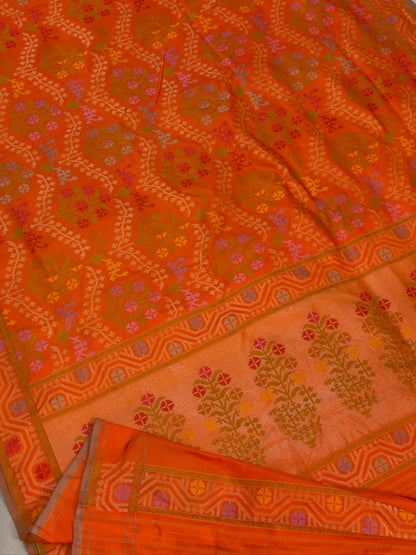 Orange Pure Banarasi Ektara Jamdani Silk Handwoven Saree
