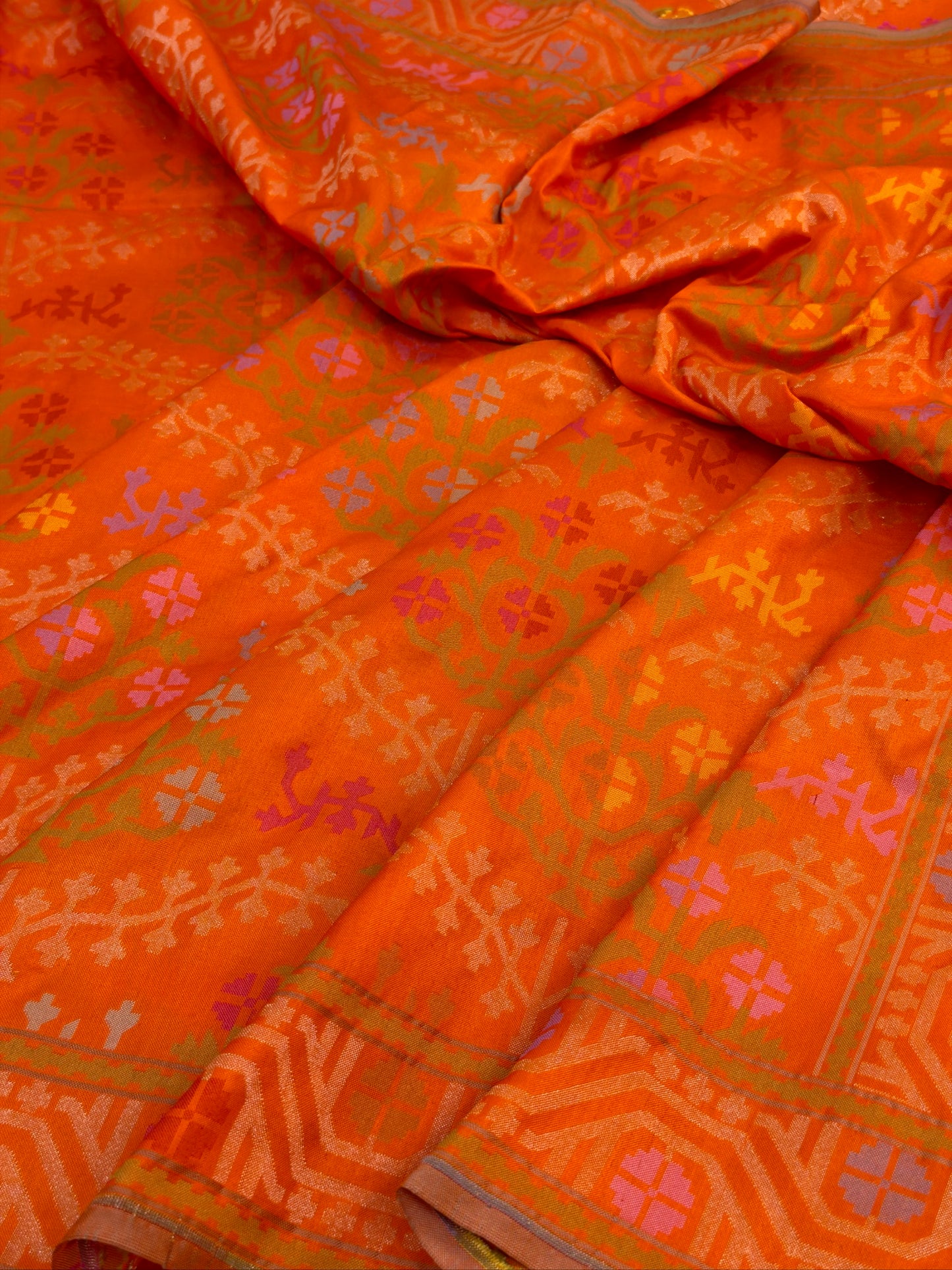 Orange Pure Banarasi Ektara Jamdani Silk Handwoven Saree