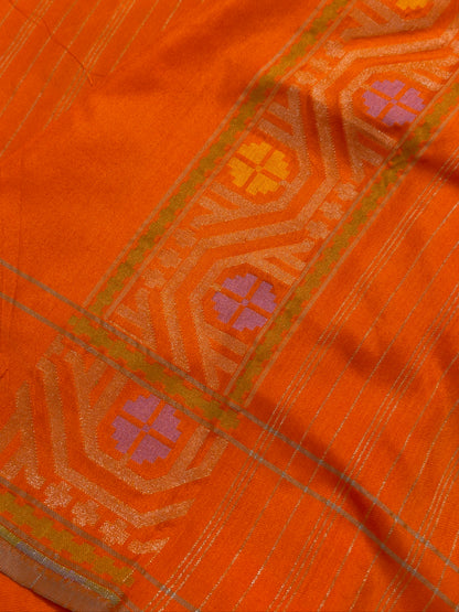 Orange Pure Banarasi Ektara Jamdani Silk Handwoven Saree