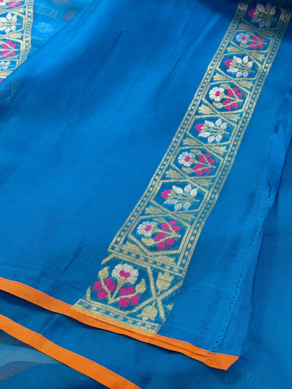 Royal Teal Banarasi Kora Jamdani Silk Handwoven Saree