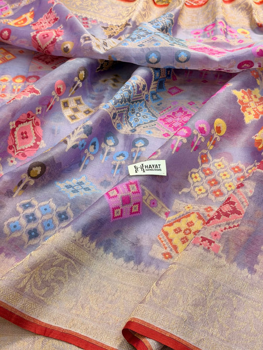 Lavender Banarasi Kora Jamdani Silk Handwoven Saree