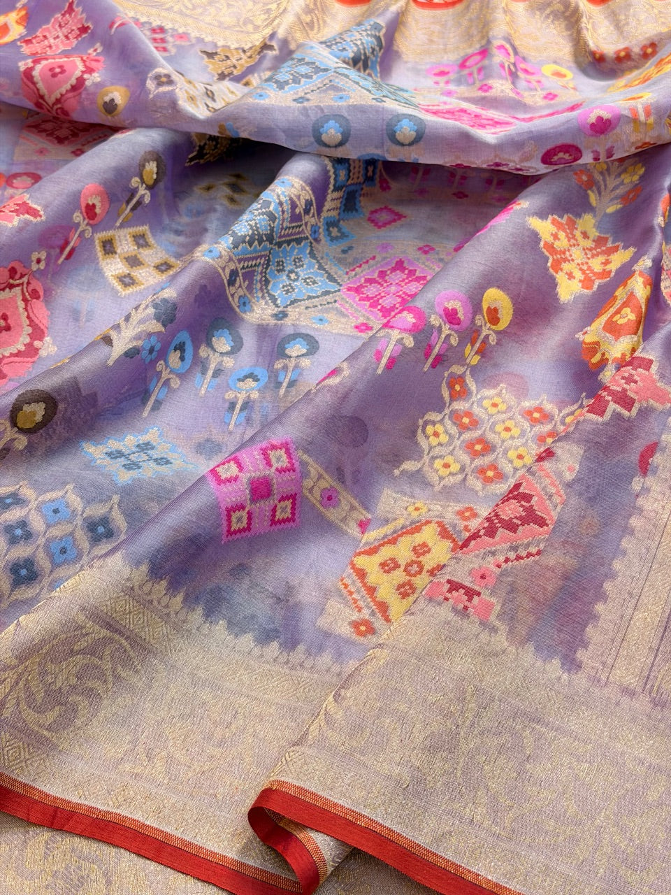 Lavender Banarasi Kora Jamdani Silk Handwoven Saree