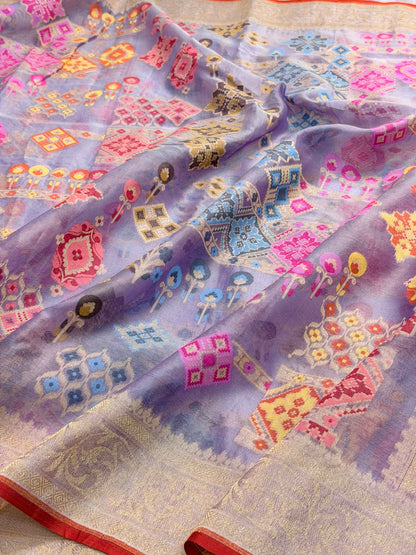 Lavender Banarasi Kora Jamdani Silk Handwoven Saree