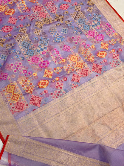 Lavender Banarasi Kora Jamdani Silk Handwoven Saree