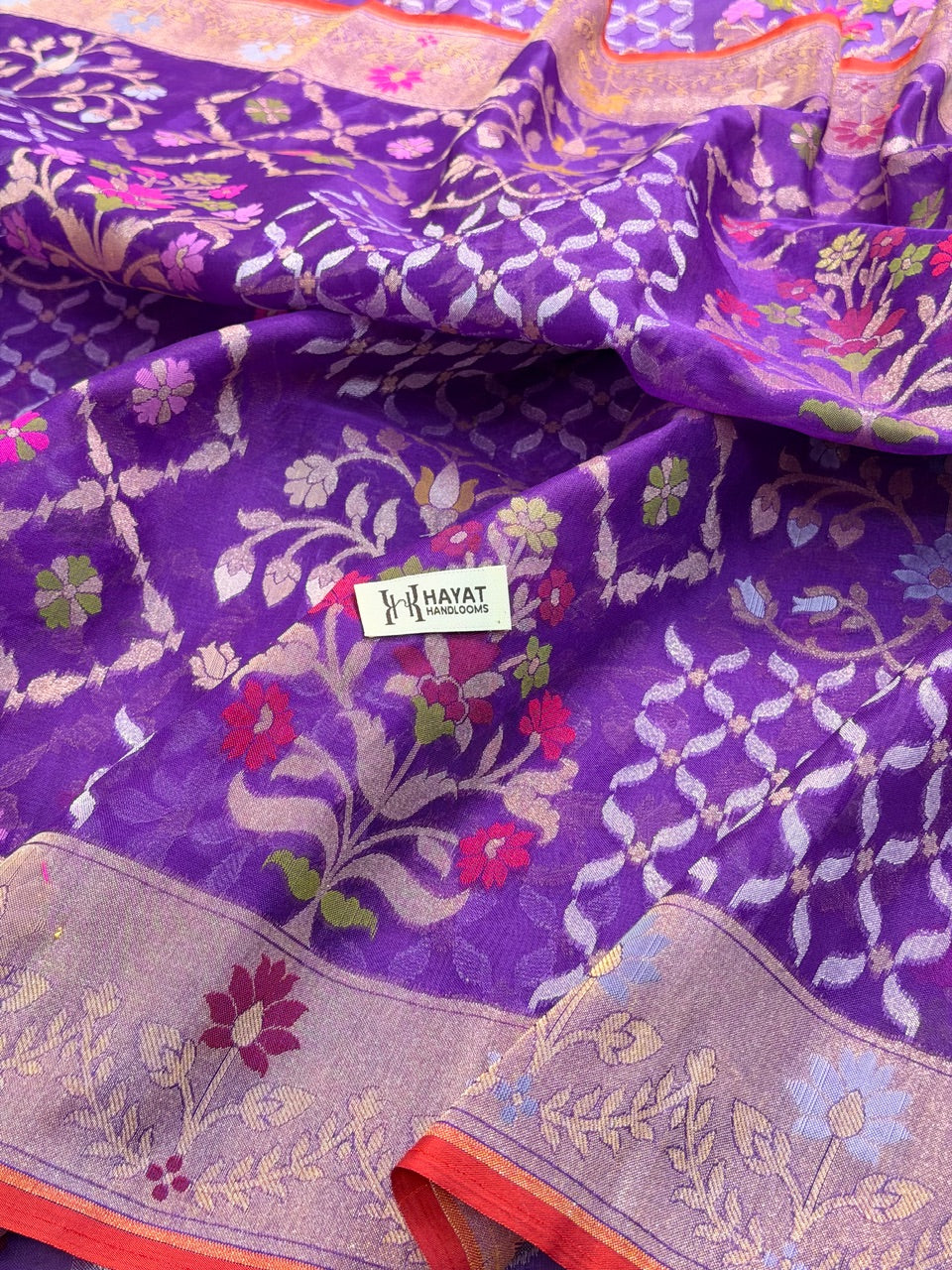 Purple Banarasi Kora Jamdani Silk Handwoven Saree