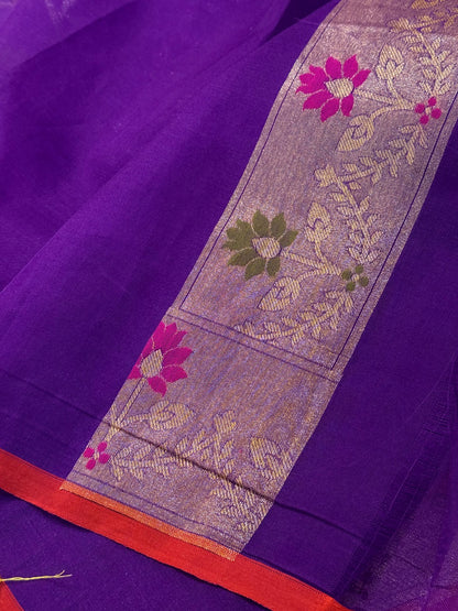 Purple Banarasi Kora Jamdani Silk Handwoven Saree