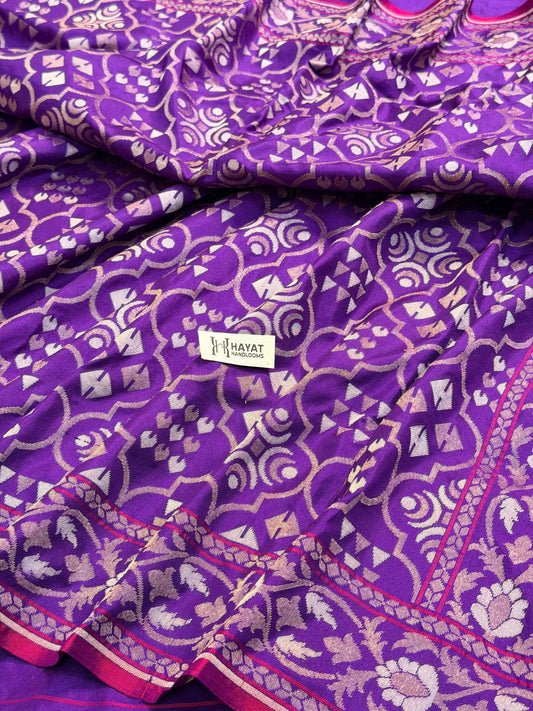 Purple Pure Banarasi Ektara Jamdani Silk Handwoven Saree