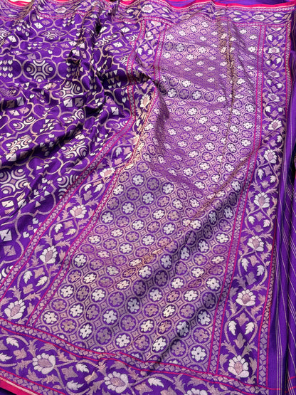 Purple Pure Banarasi Ektara Jamdani Silk Handwoven Saree