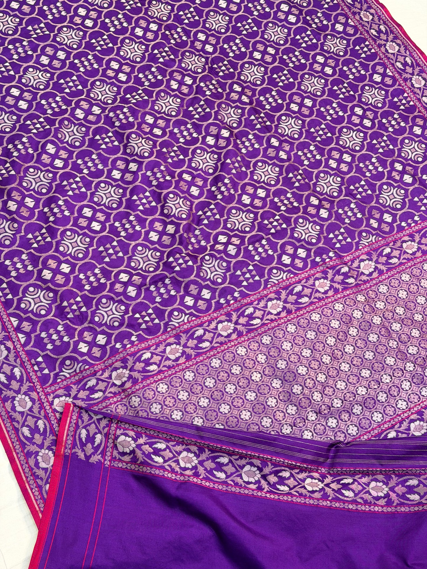 Purple Pure Banarasi Ektara Jamdani Silk Handwoven Saree