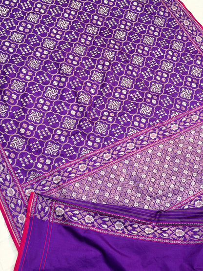 Purple Pure Banarasi Ektara Jamdani Silk Handwoven Saree