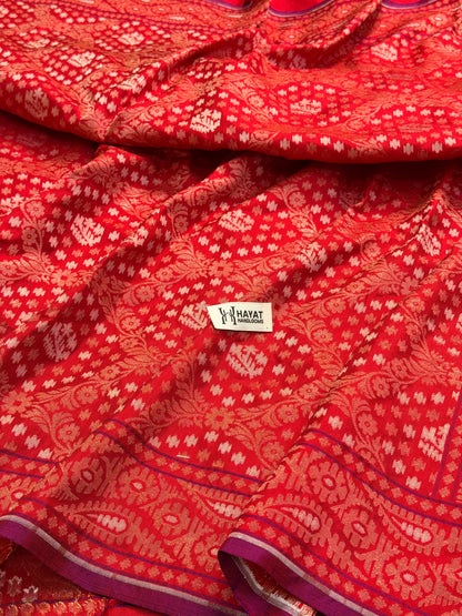 Red Pure Banarasi Ektara Jamdani Silk Handwoven Saree