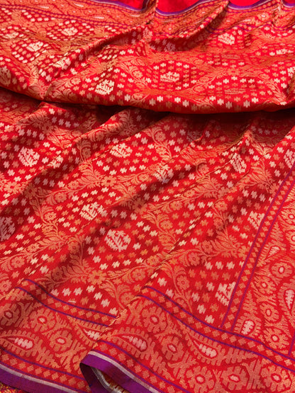 Red Pure Banarasi Ektara Jamdani Silk Handwoven Saree