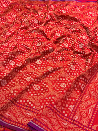 Red Pure Banarasi Ektara Jamdani Silk Handwoven Saree