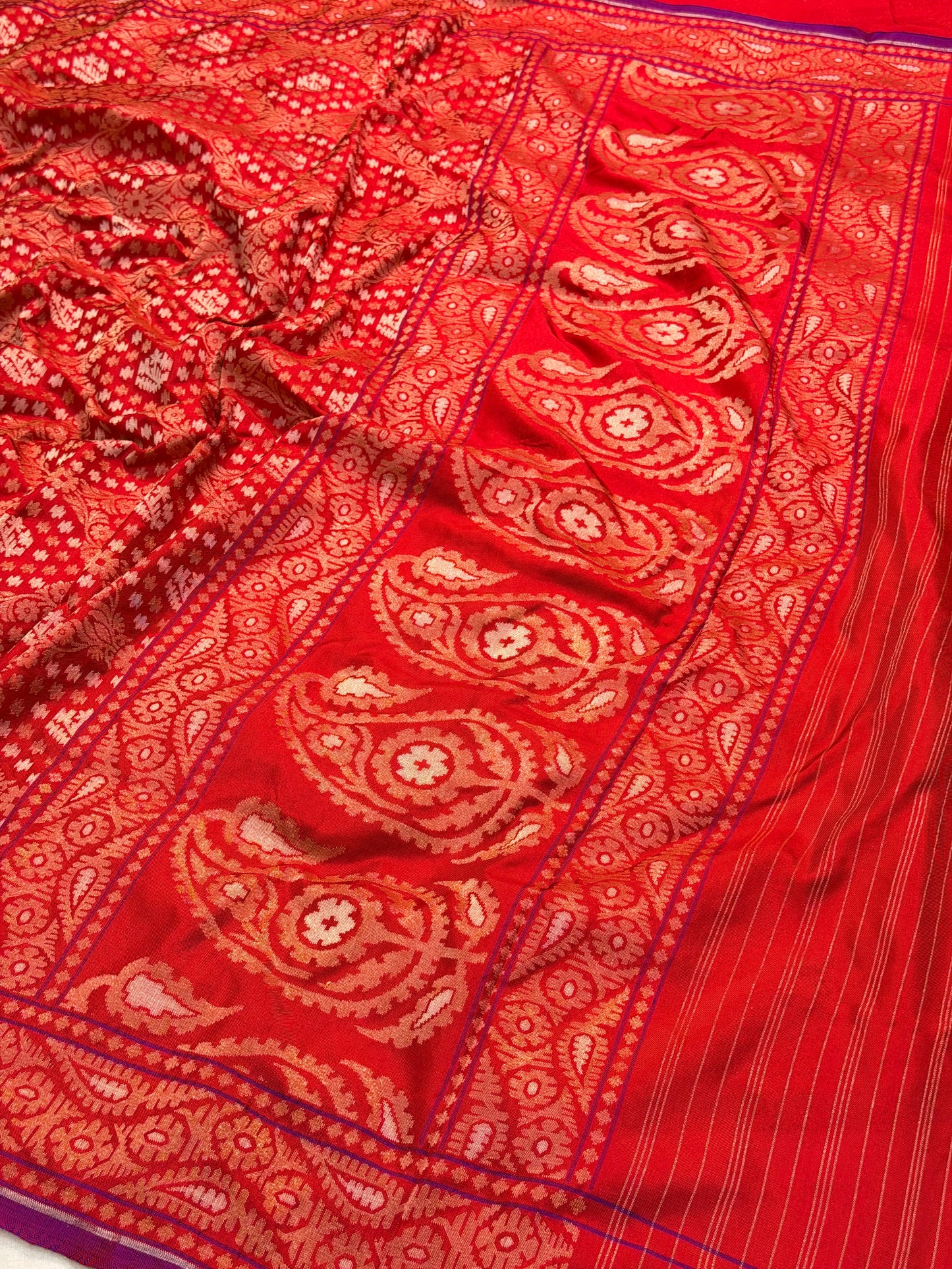 Red Pure Banarasi Ektara Jamdani Silk Handwoven Saree