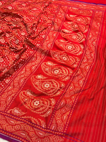 Red Pure Banarasi Ektara Jamdani Silk Handwoven Saree