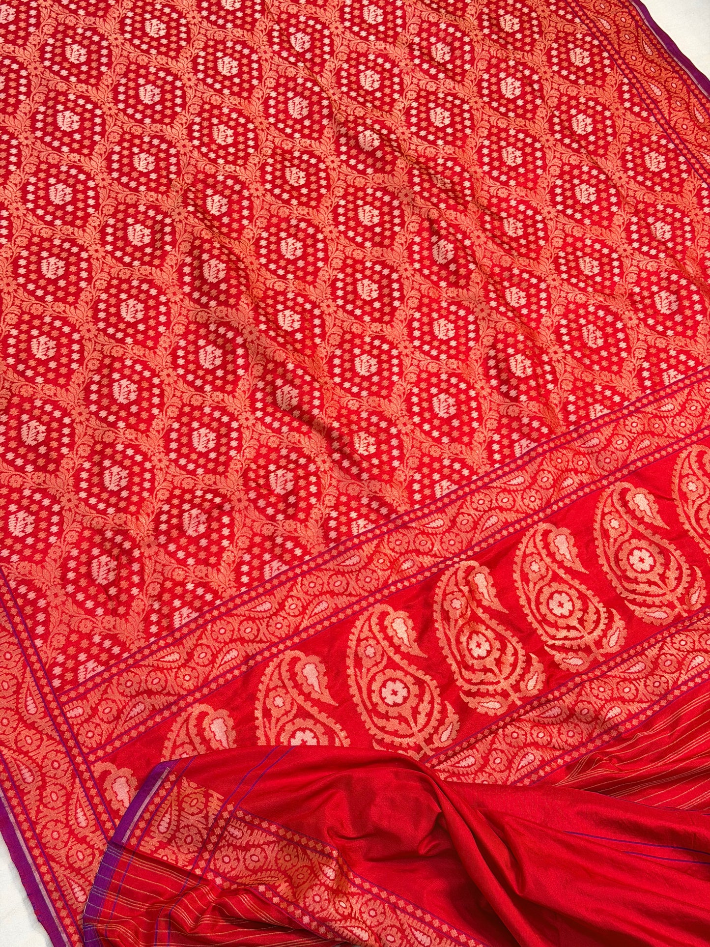 Red Pure Banarasi Ektara Jamdani Silk Handwoven Saree