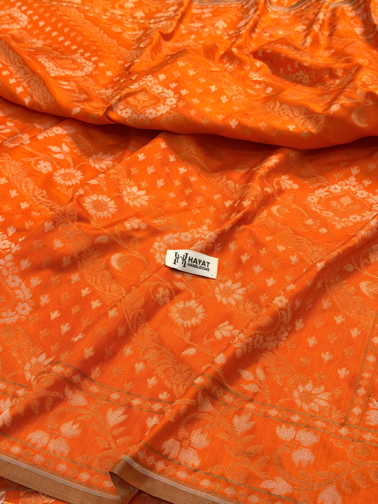Orange Pure Banarasi Ektara Jamdani Silk Handwoven Saree