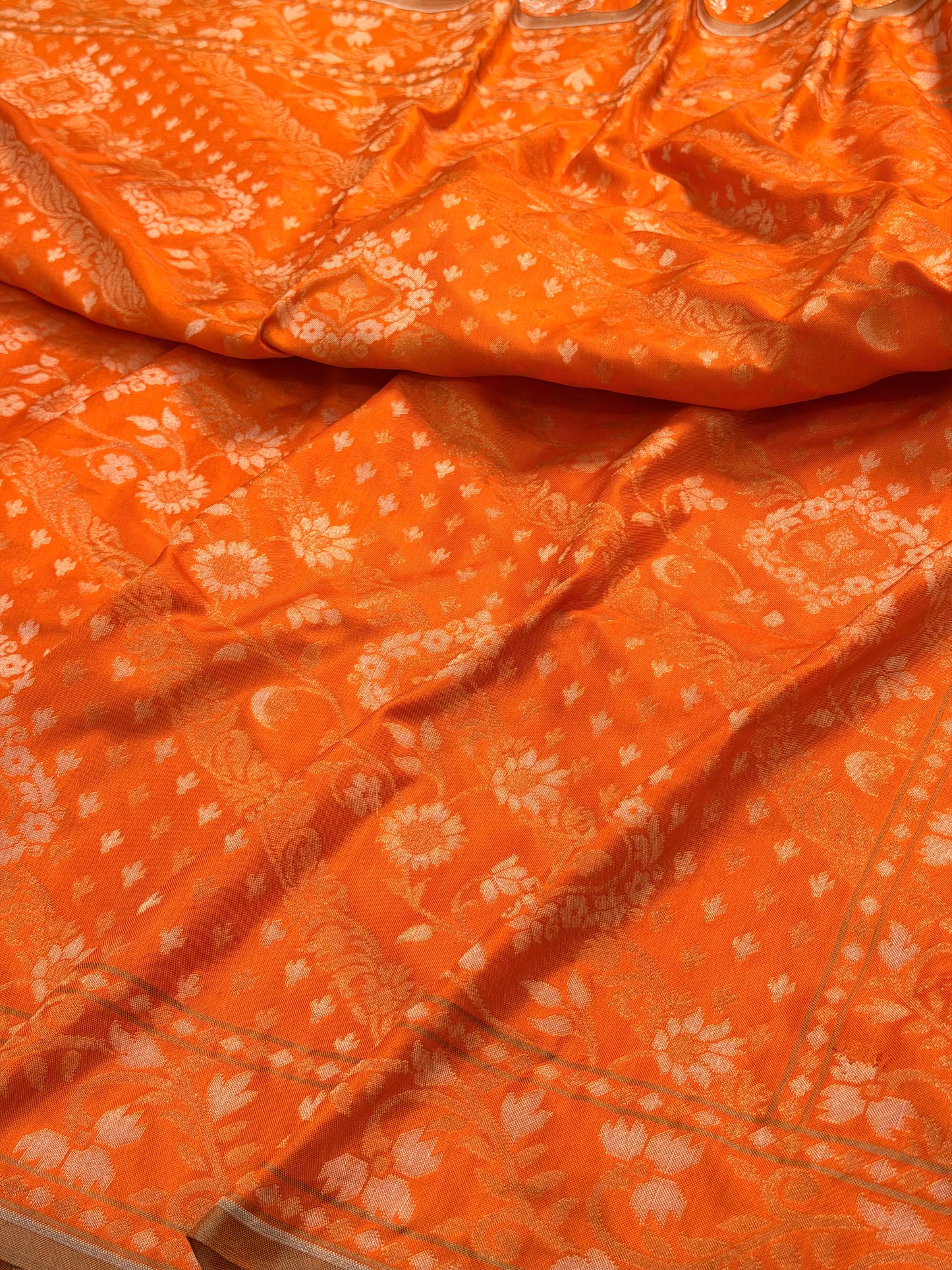 Orange Pure Banarasi Ektara Jamdani Silk Handwoven Saree