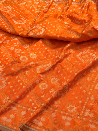 Orange Pure Banarasi Ektara Jamdani Silk Handwoven Saree