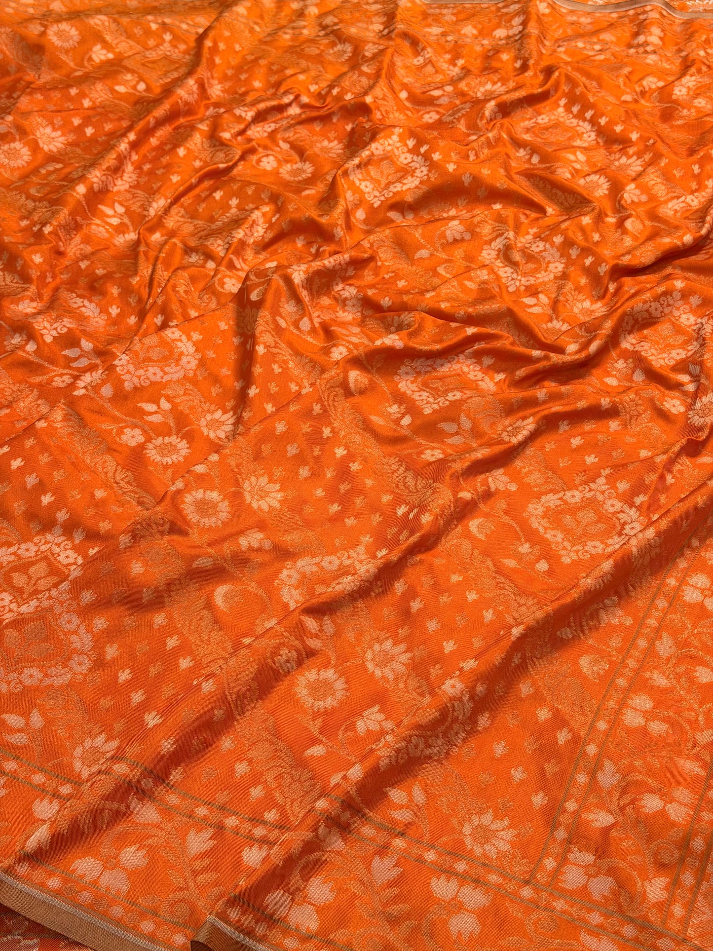 Orange Pure Banarasi Ektara Jamdani Silk Handwoven Saree