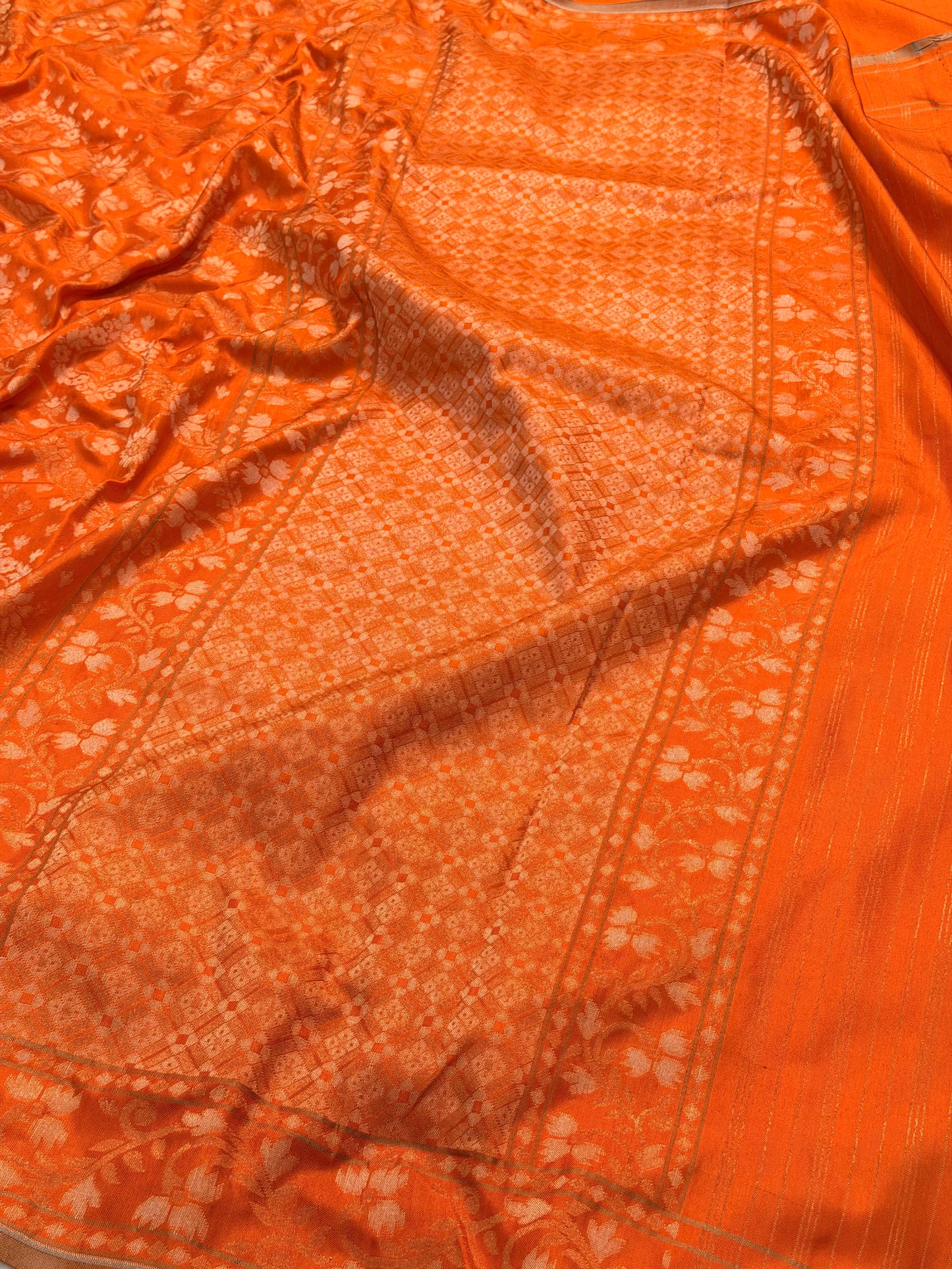 Orange Pure Banarasi Ektara Jamdani Silk Handwoven Saree